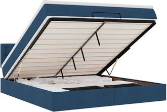 vidaXL Cama Otomana Con Colch&oacute;n Y Luces Led Tela Azul 180x200cm Vidaxl