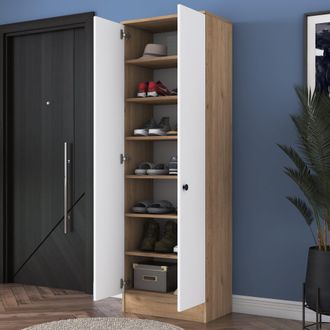 Dmora Armario 2 Puertas Modenese, Dormitorio 6 Estantes, Perchero, Apertura Abatible, 60x183h Cm Blanco