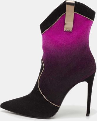 Loriblu Purple/black Calf Hair And Suede Ankle Length Boots