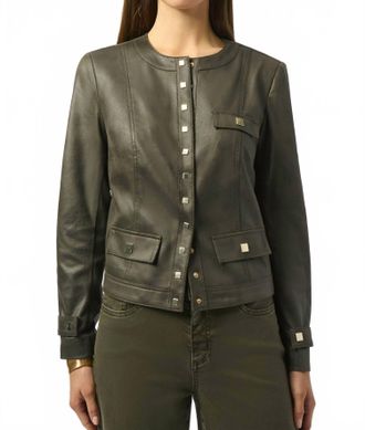 Joseph Ribkoff Long Sleeve Faux Suede Jacket In Avocado