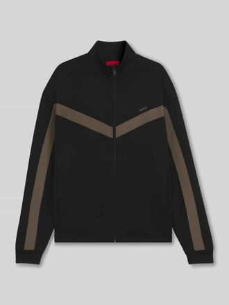 HUGO BOSS Relaxed Fit Sweatjacke mit Chevron-Tape Modell DARTI in Black, Größe XXL