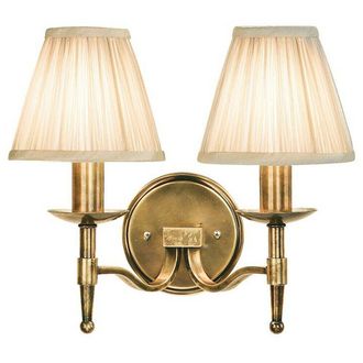 Loops Avery Luxury Twin Arm Wall Light Traditional Antique Brass & Beige Pleat Shade in Metallics