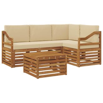vidaXL Conjunto De Sof&aacute;s De Exterior Con Coj&iacute;n 5 Pcs Natural Y Beige Vidaxl
