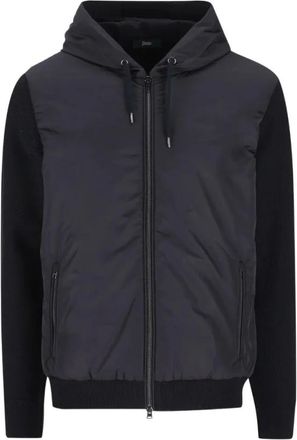 Herno Gewatteerd jack met capuchon - Heren - Vesten met rits - Blauw - M - Leer - Hoodies & sweatvesten
