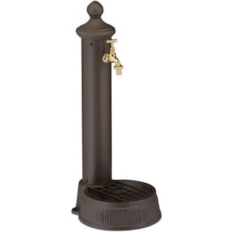 Relaxdays Relaxdays - Fuente De Pie Antigua, Con Grifo Y Pila, 65 X 25 X 30 Cm, Bebedero Met&aacute;lico De Jard&iacute;n, Terraza, Marr&oacute;n