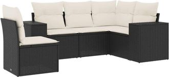 vidaXL Set De Muebles De Jard&iacute;n 5 Pzas Y Cojines Rat&aacute;n Sint&eacute;tico Negro Vidaxl