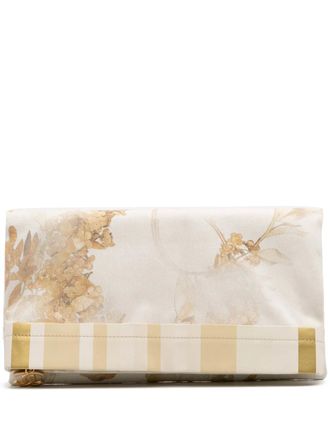 Chanel 2018 XL Printed Canvas and Striped Lambskin Foldover clutch bag - women - Canvas/Lambskin - One Size - White