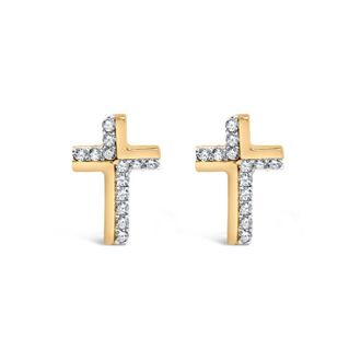 House of Brilliance 14K Yellow Gold Plated.925 Sterling Silver 1/10 Cttw Diamond Cross Stud Earring (I-J, I3 )
