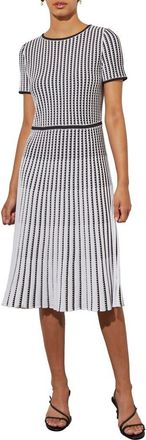 Ming Wang Grid Stripe Flare Knit Dress in White/Black at Nordstrom, Size X-Small