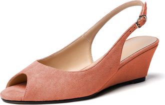 elashe Women Wedge Heels Slingback Peep Toe Pumps Suede Orange EU39