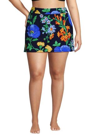 Lands End Plus Size Tummy Control Swim Skirt in Navy/exploded Poppy Floral at Nordstrom, Size 26W