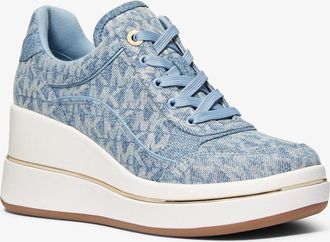 Michael Kors Emmy Signature Logo Print Denim Wedge Trainer