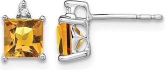 Diamond2Deal 14k White Gold Princess Citrine and Diamond Earrings