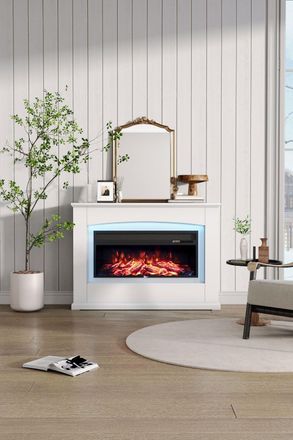 Living and Home Electric Fireplace Mantel with Multi-Color Flames in White