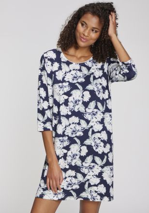 Lascana Nachthemd LASCANA, Damen, Gr. 36/38, N-Gr, blau (blau, gemustert), Single Jersey, Obermaterial: 50% Baumwolle, 45% Viskose, 5% Elasthan, gebl&uuml;mt, figu