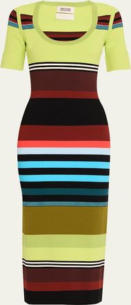 Christopher John Rogers Striped Short-Sleeve Midi Dress