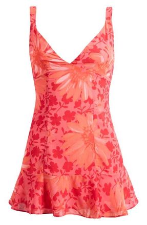 Free People Heat of the Moment Floral Tiered Minidress in Tart Berry Combo at Nordstrom, Size X-Small