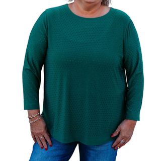 Multiples Heatseal Knit Top In Evergreen