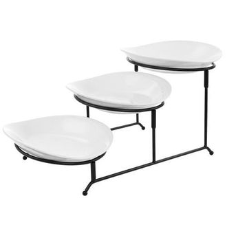 Elama 3 Tier Oval Plate Porcelain Serveware Set in White at Nordstrom