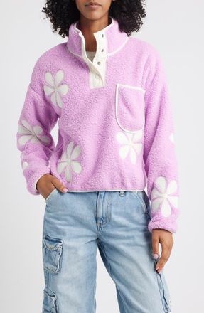 Thread & Supply Flower Patch Faux Shearling Pullover in Lavender Ivory Combo at Nordstrom, Size X-Large