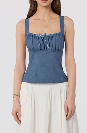 ASTR the Label Lace Trim Milkmaid Top in Chambray at Nordstrom Rack, Size X-Small
