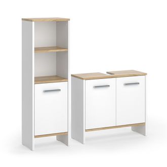 Vicco Conjunto De Muebles De Ba&ntilde;o Karli, Roble Blanco/dorado, 2 Partes, Vicco