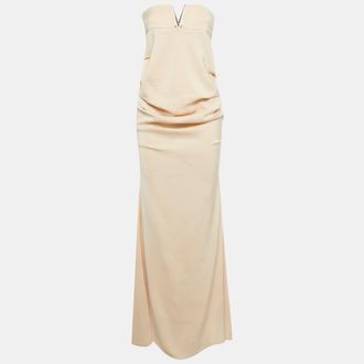 Elisabetta Franchi Beige Stretch Crepe Strapless Maxi Dress