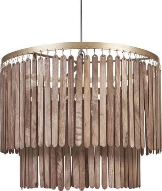 Beliani L&aacute;mpara De Techo De Madera De Mango Oscura Lat&oacute;n 146 Cm A Mano Pantalla Kaveri