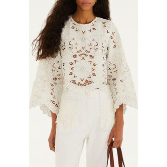 Farm Rio Flowers Richelieu Blouse in Off-White at Nordstrom, Size Xx-Small