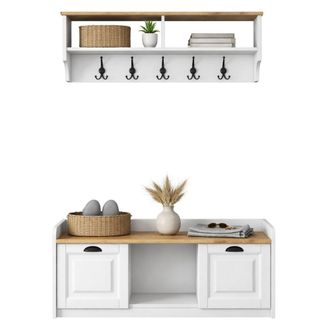 Dmora Mueble De Entrada Orte, 6 Estantes, Perchero, Modular, 120x22x37h Cm Blanco