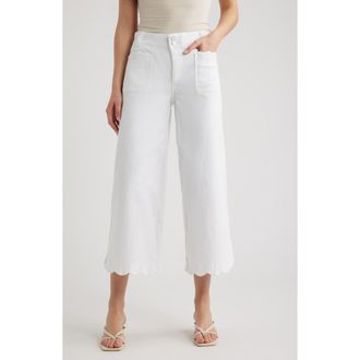 Wit & Wisdom Scallop Patch Pocket High Waist Crop Wide Leg Twill Pants in Optic White at Nordstrom, Size 12