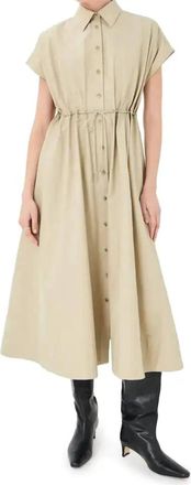 Brandon Maxwell Blake Short Sleeve Shirtdress In Dune