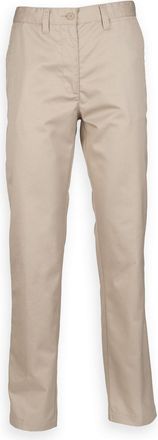 Henbury Womens/Ladies 65/35 Flat Fronted Slim Fit Chino Work Trousers (Extra Large x Regular) (Stone)