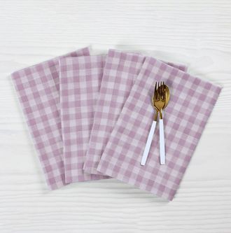 Solino Home Linen Dinner Napkins Set of 4, 20 x 20 Inch for Dining Table, Holiday and Everyday Table Decor - Gingham Check in Lilac at Nordstrom