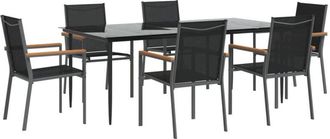 vidaXL 7 Piece Garden Dining Set Black Textilene and Steel vidaXL