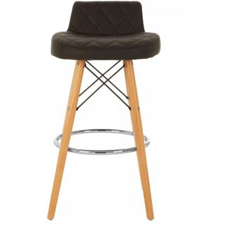 Premier Housewares Interiors by Premier Black Leather Effect Seat Bar Stool, Comfortable Seating Faux Leather Bar Stool, Space-Saver Kitchen Stool