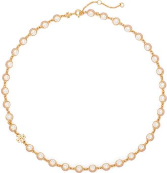 Tory Burch Moondance Faux Pearl Necklace in Light Brass /Pearl /Pink at Nordstrom