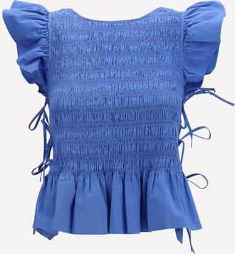 Ganni Ruched cotton Top with side bows Female 38