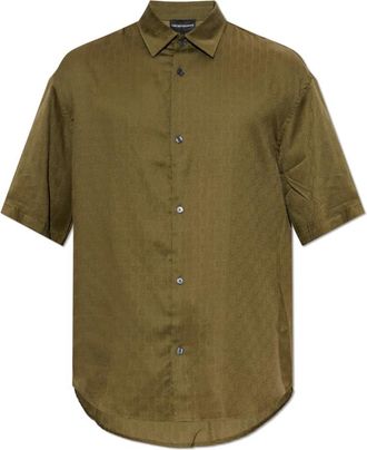 Emporio Armani Monogram Shirt - Heren - Korte mouwen Overhemden - Groen - M - Overhemden
