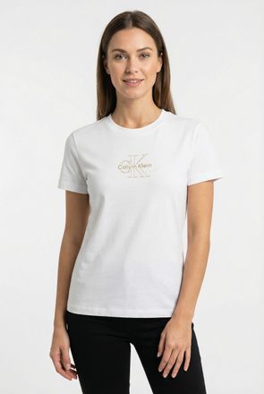Calvin Klein Jeans T-Shirt CALVIN KLEIN JEANS SS CLASSIC FOIL MONOLOGO TEE, Damen, Gr. XL, wei&szlig;, Web, Obermaterial: 100% Baumwolle, regular fit normal, Rundhals, eingese