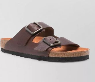 Birkenstock cork sole open toe textured leather slides