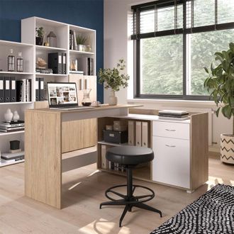 Vicco Escritorio De Esquina Noira, Blanco/sonoma, 135 X 77 Cm Con Caj&oacute;n