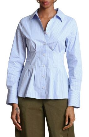 Avec Les Filles Stripe Cotton Blend Button-Up Top in Blue/White Stripe at Nordstrom, Size X-Small