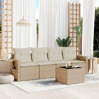 vidaXL Juego De Sof&aacute;s Jard&iacute;n Con Cojines 5 Pzas Rat&aacute;n Sint&eacute;tico Beige Vidaxl
