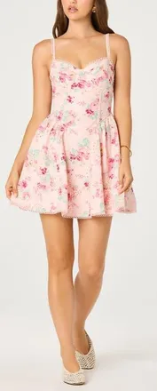 ASTR the Label Birdie Floral Eyelet Scallop Trim Minidress in Pink Floral at Nordstrom, Size X-Small