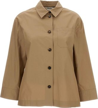 Max Mara Light Jackets, female, Beige, Size: M Poplin Cotton Shirt