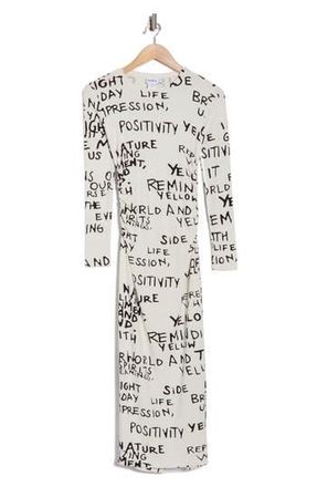 Desigual Script Long Sleeve Knit Dress in White at Nordstrom Rack, Size Large