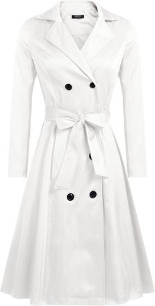 Zeagoo Womens Trench Coats Double-Breasted Long Coat with Belt, White, M