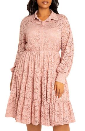 Buxom Couture Lace Long Sleeve Shirtdress in Mauve at Nordstrom, Size 1 X