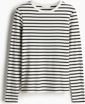 H&M Geripptes Baumwollshirt - White